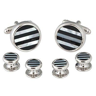 Striped Onyx Mother of Pearl Tuxedo Cufflinks Studs